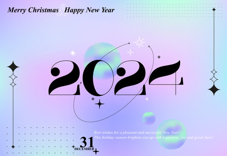 Modern poster design template of 2024 Happy New Year. Trendy symbols Y2k minimalist aesthetic with vibrant gradients concept and typography logo 2024 for calendar, banner, flyer, media post template.のイラスト素材