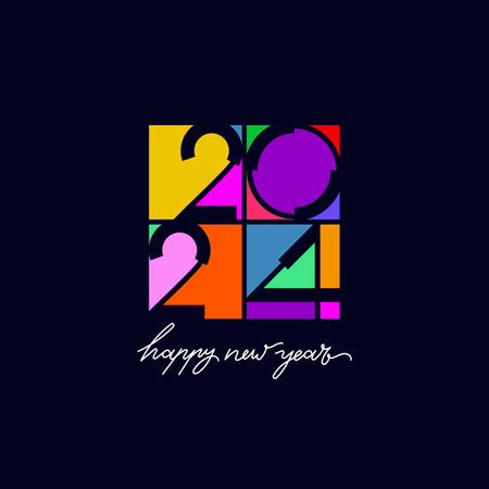Happy New Year 2024. Creative concept of typography colorful design in vector with flat style. Year 2024 numbers design with new style with colored theme. Trend style 2024 year modern design.のイラスト素材