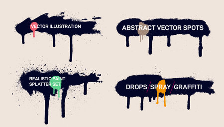 Set of black, color realistic paint frames for text. Spray paint elements, brush stroke. Blue splashes set, grunge with frame. Graffiti design dirty artistic elements, ink, brush strokes, boxes, linesのイラスト素材