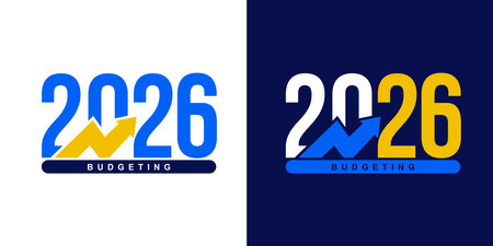 Budgeting 2026 logo design. Set of 2026 budget banner design templates. 2026 text with green and blue color. Price rise. Indicators are rising. Vector. Design for business, government agencies.のイラスト素材