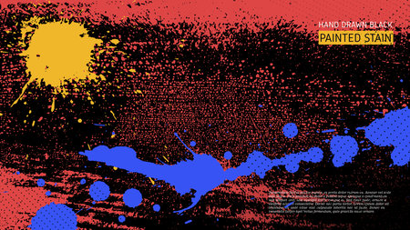 Graffiti punk style grunge background with distress texture, brush, ink drops, splashes. Vintage color grunge banner with hand drawn halftone and brush strokes. Graffiti vector old spray texture.のイラスト素材