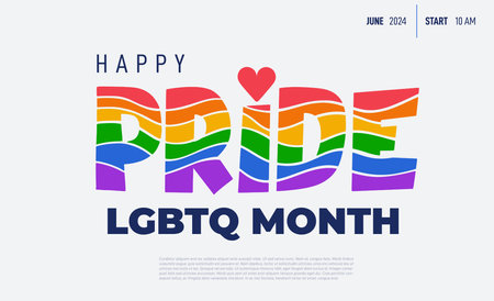 LGBT Pride Month in June 2024. Symbol of lesbian, gay, bisexual, transgender, and queer. LGBT movement. LGBTQ community. Celebrated annual. Vector Rainbow Happy Pride sign with heart.のイラスト素材