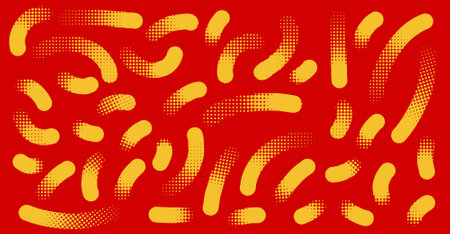 Collection of halftone yellow dots curved gradient pattern texture. Vector curve, grunge dotted...