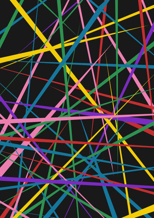 Random chaotic lines vector abstract geometric pattern, texture. Colored abstract geometric pattern. Straight, even, multicolored lines intersecting each other. Modern abstract background. Art vector.のイラスト素材