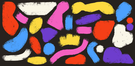Set of hand draw colored shape abstract in trendy style vector background and various isolated on black. Template grunge creative modern design. Cutout paper collage dry brush stroke element.のイラスト素材