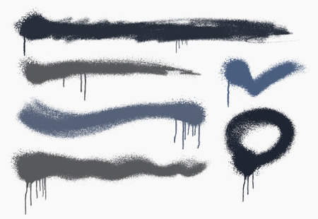 Set of hand drawn spray-paint graffiti lines and squiggles. Vector sprayed smears, strikethroughs and swirls. Template vector scratchy strokes. Doodle style sketchy lines. Grunge black wavy strokes.のイラスト素材