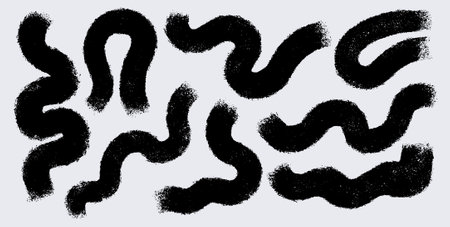 Black Charcoal Thick Wavy Lines, Semicircle, Hard Lines Circle Collection. Hand Drawn Vector Abstract Strokes For Design, Print, Collage. Geometric Style Waves And Curves, Bold Grunge Shapes.のイラスト素材
