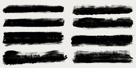 Black Ink Brush Strokes Set. Hand Draw Grunge Brushes. Painted Objects, Brains With Jagged Edges. Vector Dirty Textures Of Banners, Boxes, Frames And Design Elements. Bold Brush Drawn Doodle Linesのイラスト素材