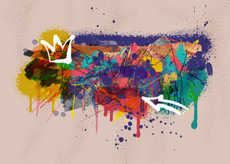 Abstract colorful graffiti art background. Decorative vector arrow, colored spray in graffiti styles. Graffiti pop art background on the wall abstract vector colorful pattern wallpaper art.のイラスト素材