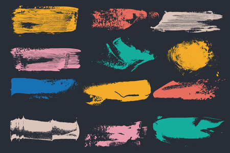 Set of brush strokes vector. Colorful set of text boxes. Hand drawn paintbrush collection. Dirty brush texture design banners. Bold vector brushes grunge.のイラスト素材
