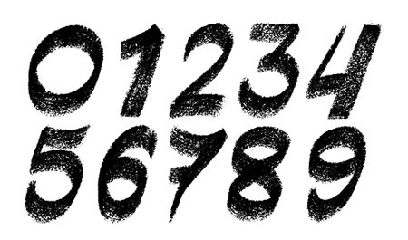 Grunge Chalk Vector Numbers From 0 To 9. Template Dirty Painted Numbers. Black Hand Drawn Typography Vector Elements For Sale, Discont, Business. Distressed Characters With Bold Dry Brush Strokes Set.のイラスト素材