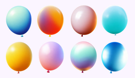 Set of 3d realistic vector colored balloons. Helium balloons for Happy birthday, wedding, party anniversary. Template realistic vector, collection of balloon.のイラスト素材