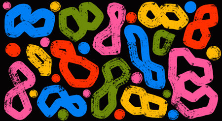 Hand drawn grunge elements, bold colorful squiggles, spirals, looped lines, infinity shapes, figure eights. Brush style swirls and vector scribbles for collage art and creative design. Trend vector.のイラスト素材