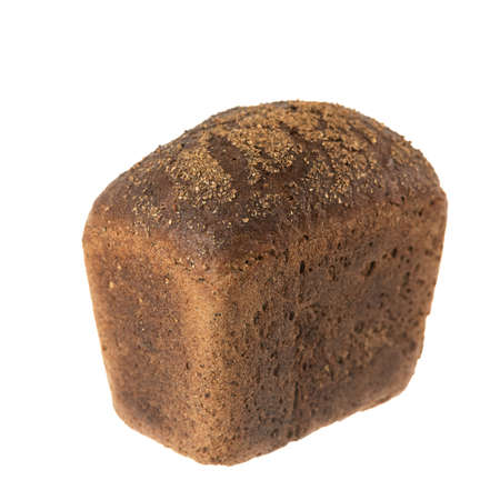 Brown rye brick shaped bread. Whole loaf of bread isolated on white background.の写真素材