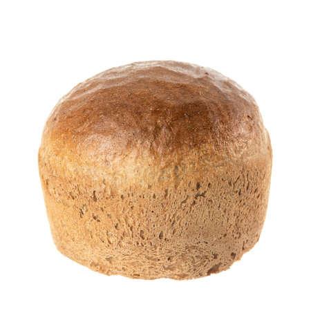 Round wheat bread. Whole loaf isolated on white background.の写真素材