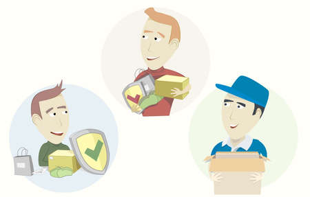 Set of funny cartoon courier sender and receiverのイラスト素材