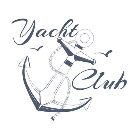 Anchor logo, text yacht club, vector illustrationのイラスト素材
