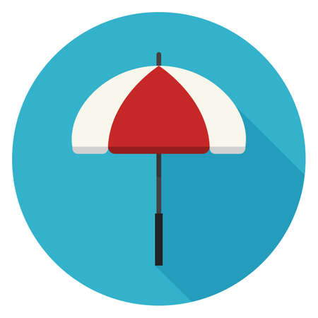 Beach umbrella icon. Illustration in flat style. Round icon with long shadow.のイラスト素材