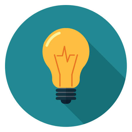 Light bulb icon. Illustration in flat style. Round icon with long shadow.のイラスト素材