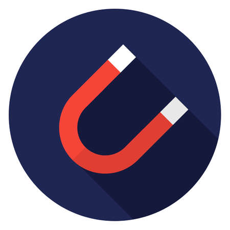 Magnet icon. Illustration in flat style. Round icon with long shadow.のイラスト素材