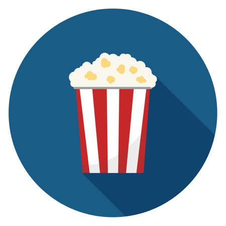 Popcorn icon. Illustration in flat style. Round icon with long shadow.のイラスト素材