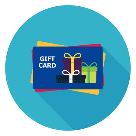 Gift card icon. Illustration in flat style. Round icon with long shadow.のイラスト素材