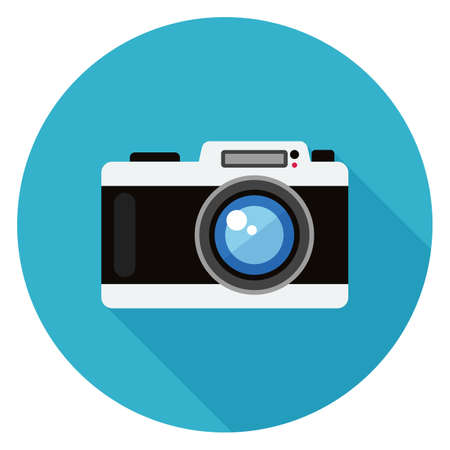Camera icon. Illustration in flat style. Round icon with long shadow.のイラスト素材