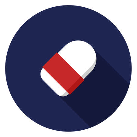 Eraser icon. Illustration in flat style. Round icon with long shadow.のイラスト素材