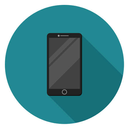 Black smartphone icon. Illustration in flat style. Round icon with long shadow.のイラスト素材
