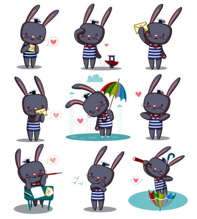 set of rabbits (hares), symbol of 2023のイラスト素材