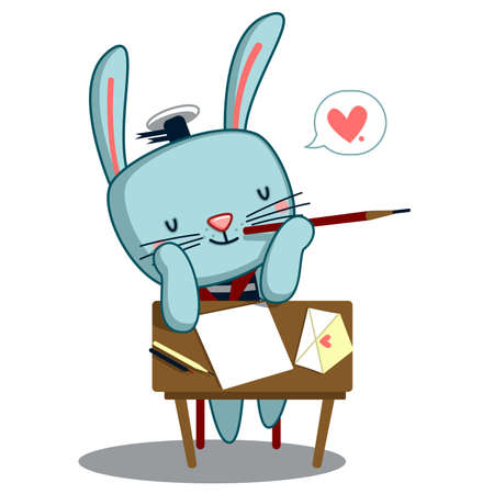 cute rabbit writing a love letterのイラスト素材