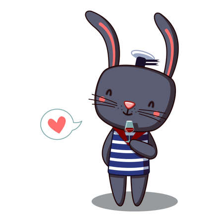 cute bunny holding a glass of wineのイラスト素材