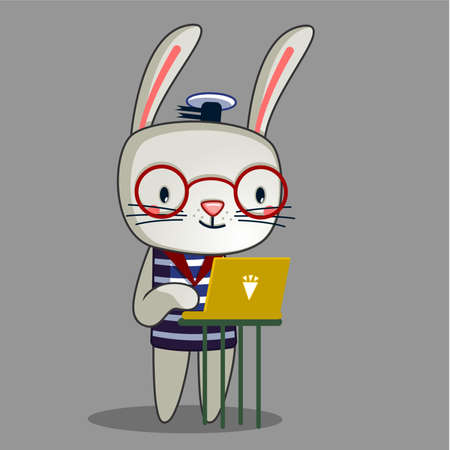 cute rabbit is working at the computerのイラスト素材