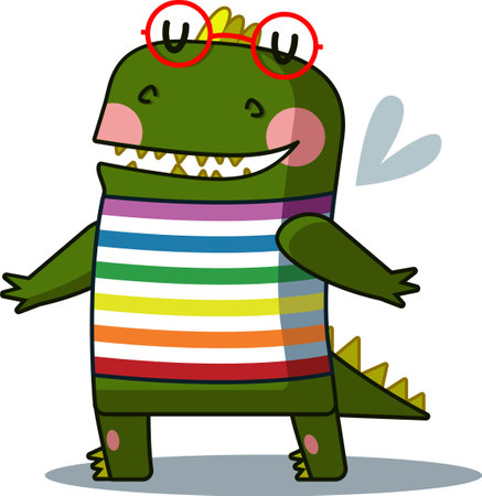 Cute dragon with glasses. Vector illustration of a cartoon crocodile.のイラスト素材