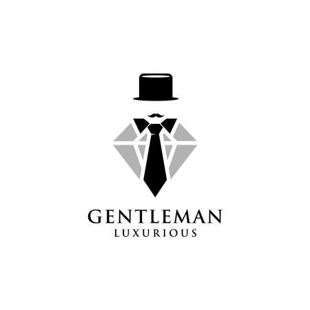 Gentlemen Logo Design with tie and diamond hat vectorのイラスト素材