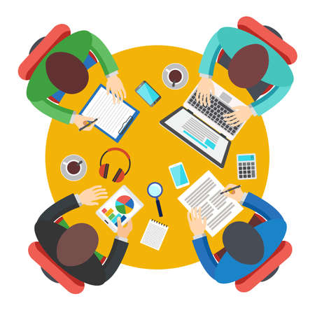 Business Meeting in office, teamwork, brainstorming concept. Flat Style Modern Designのイラスト素材