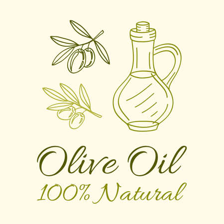 Olive Oil Label. Vector  Hand Drawn Illustration.のイラスト素材