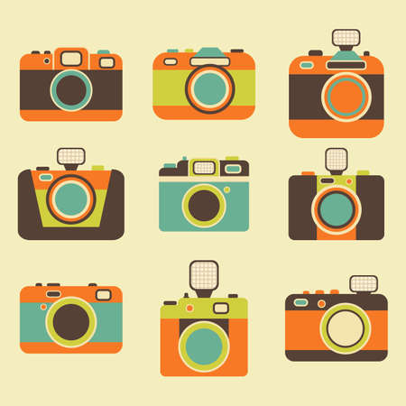 Retro photo camera icons set. Flat designのイラスト素材