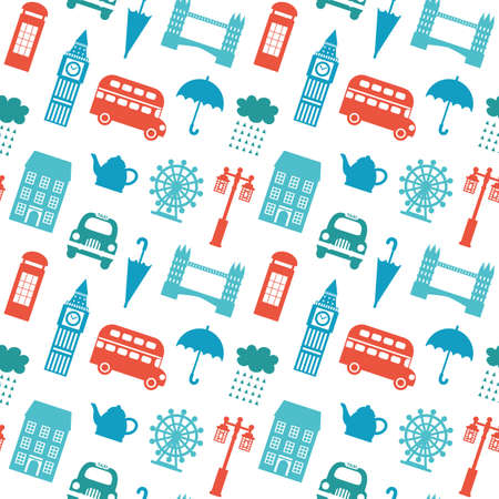 Seamless pattern with London symbols. United Kingdom theme, vector illustration, can be used for wallpaper, web page background, greeting cards, fabric printのイラスト素材