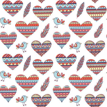 Seamless Pattern with Hearts in Ethnic Style,  illustration, can be used for wallpaper, web page background, greeting cards, fabric printの写真素材