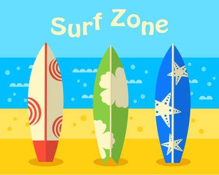 Surfboards on the beach, surf zone vector illustrationのイラスト素材