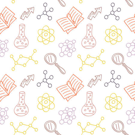 Hand drawn seamless pattern with School or Science Supplies, Sketchy Doodles Elements, Vector Illustrationのイラスト素材
