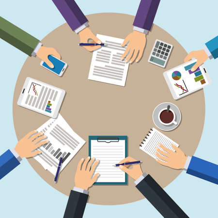 Meeting office teamwork, brainstorming concept. Flat design vector illustrationのイラスト素材