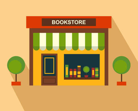 Books Store building, storefront. Thin line art, web design elementのイラスト素材