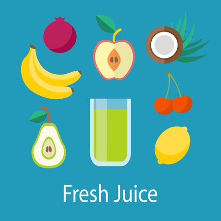 Fresh juice with fruits. Healthy eating concept, illustrationのイラスト素材