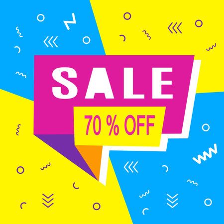 Sale modern banner template design. Vector illustration for social media. 80s-90s Memphis Style, bright colorsのイラスト素材
