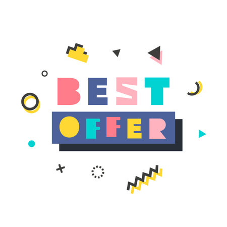 Best Offer modern banner template in Memphis Styleのイラスト素材