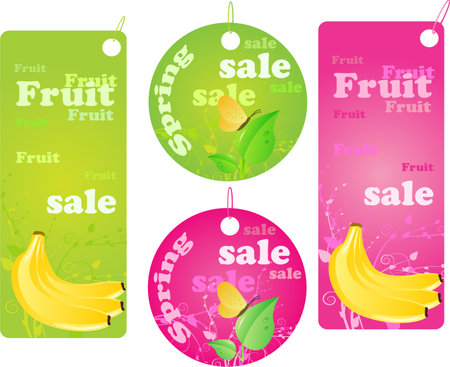 Four shopping labels with fruit and spring design.のイラスト素材