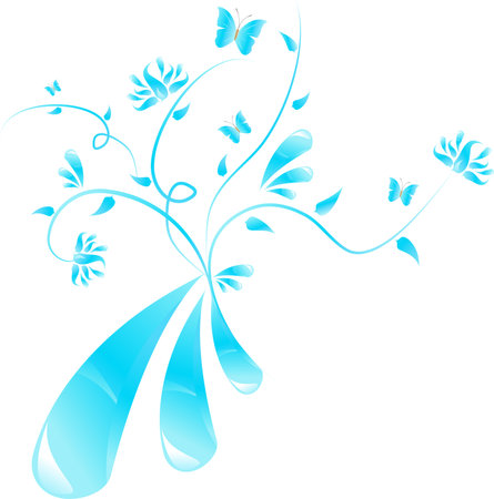 Blue abstract glossy floral design with butterfliesのイラスト素材