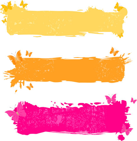 Three grungy bright banners with butterfliesのイラスト素材